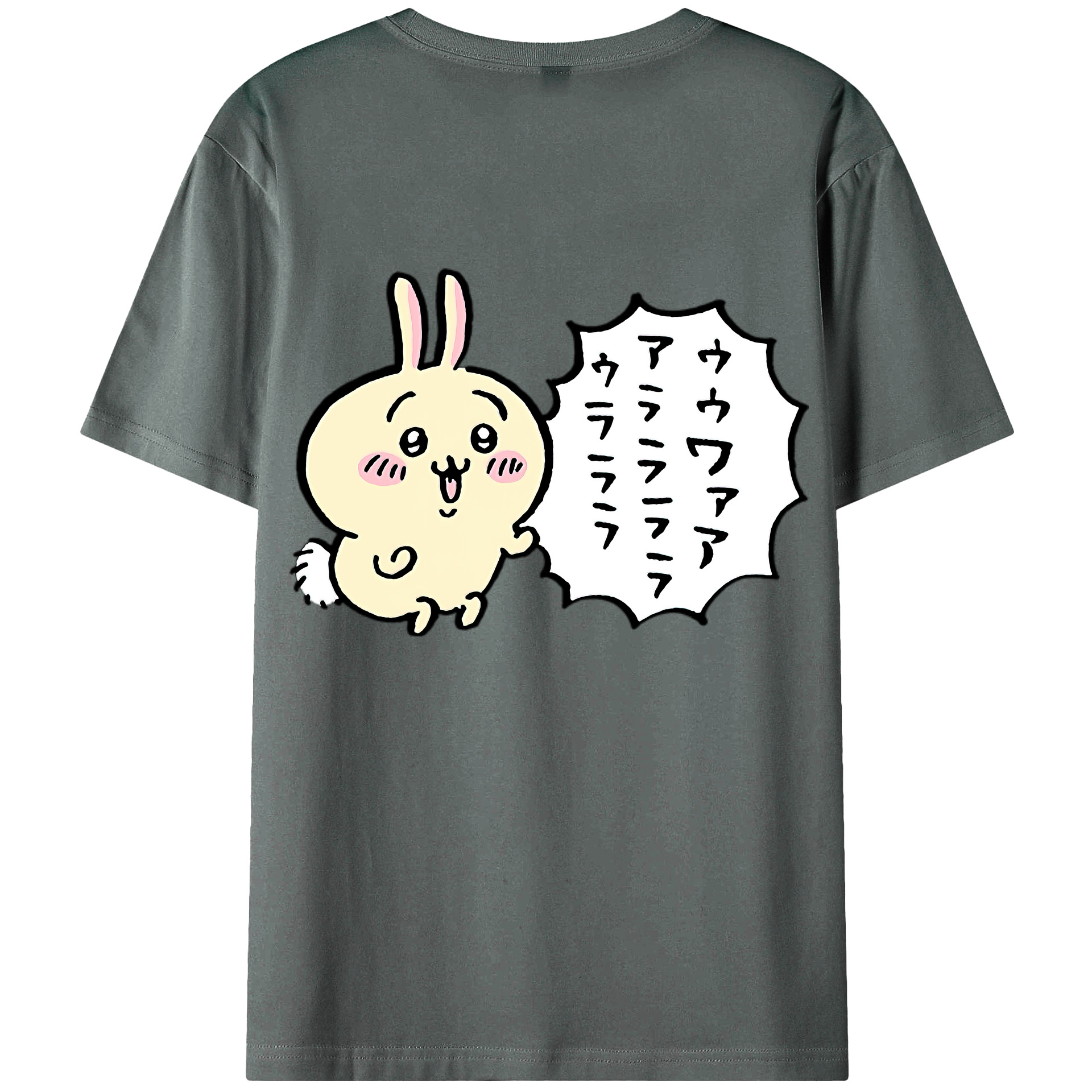 （画像用） ちいかわ うさぎ Chii-kawa usagi 綿100％ メンズ半袖Tシャツ（バックプリント） 通気性
